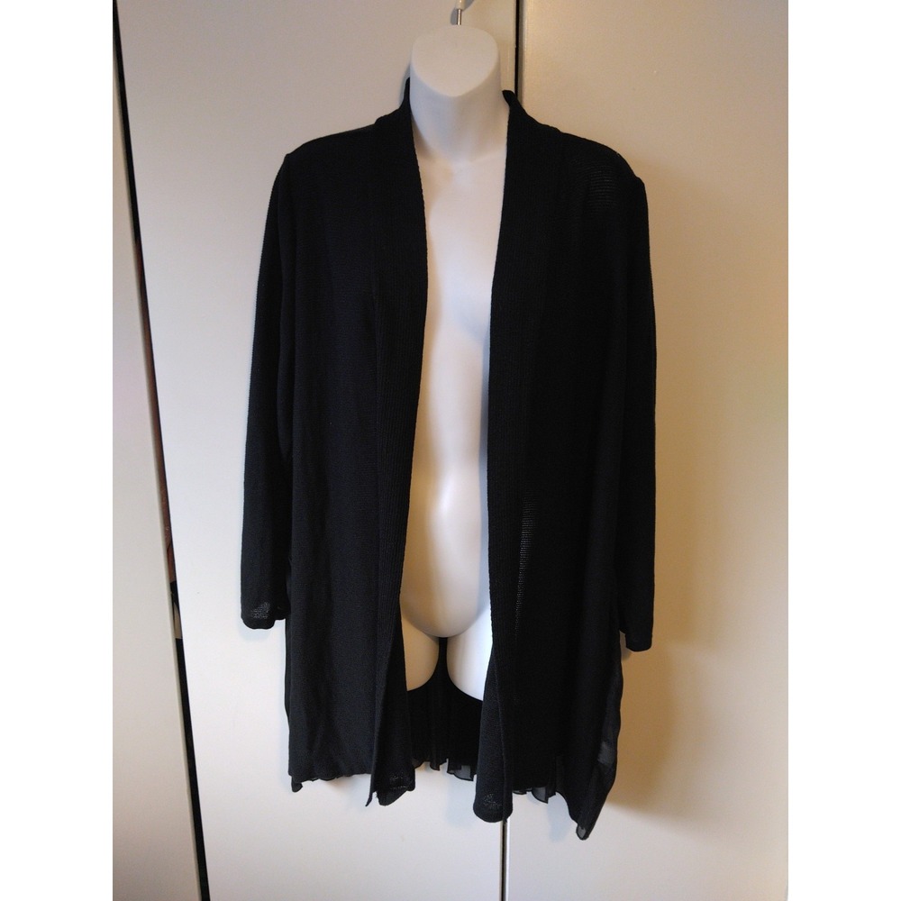 Women's‎ Open Front Elegant Cardigan Duster Size 3x Black Chiffon Back Detail